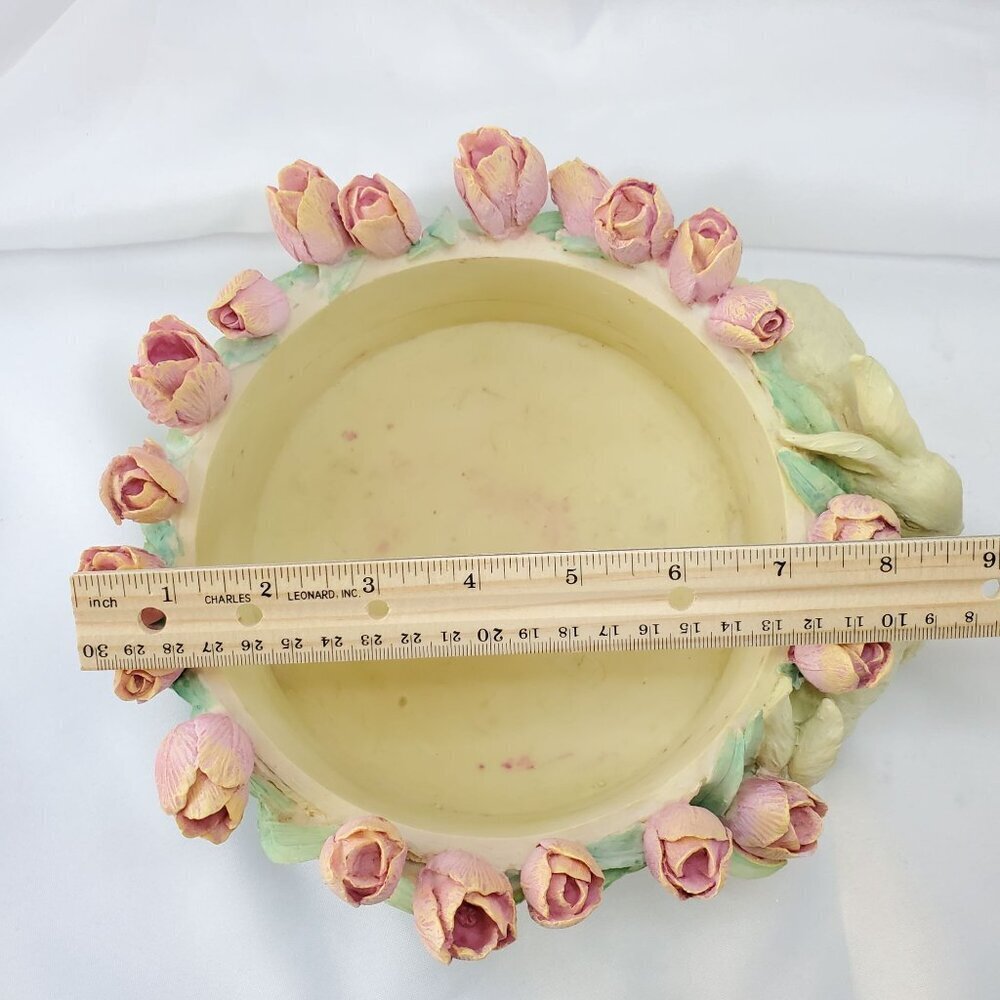 VTG Decorative Easter Rabbit & Tulip Design Bowl Spring Time Planter Candy Dish - Picture 5 of 16